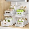 Bathroom Organizer with Dividers, 2Pcs 2 Tier Stackable Under Sink Organizers and Storage Cabinet Organizers for Bathroom Kitchen Pantry Organization and Storage, Medicine Cabinet Organizer